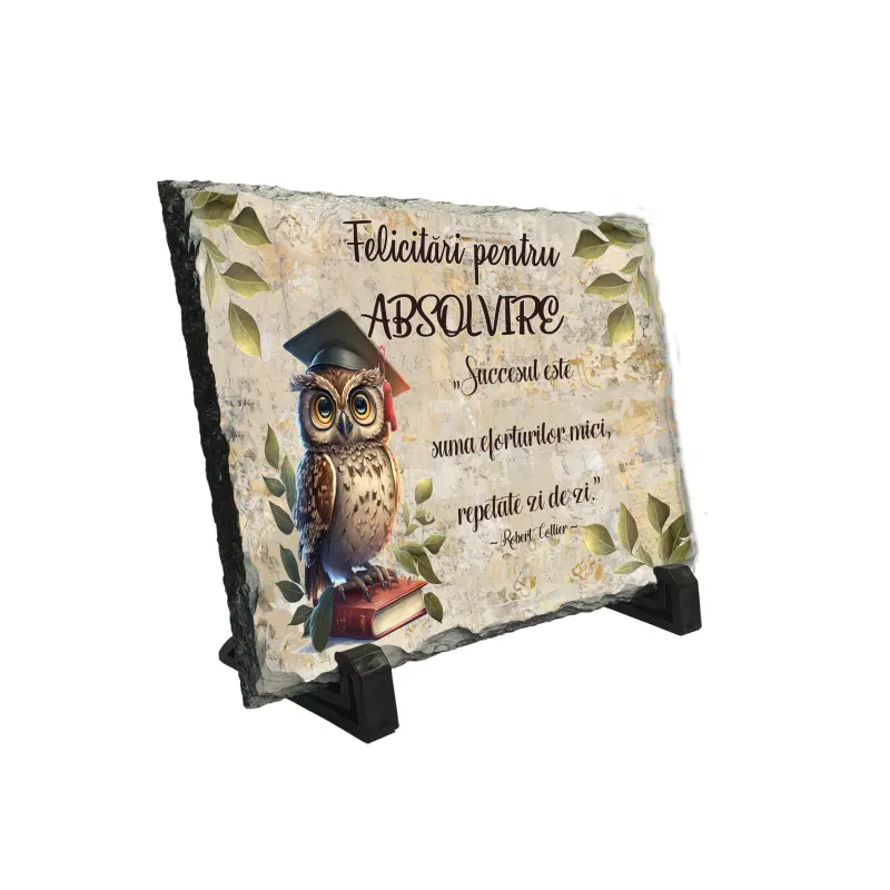 Felicitari pentru absolvire, piatra ardezie personalizata, cu mesaj model, pa114